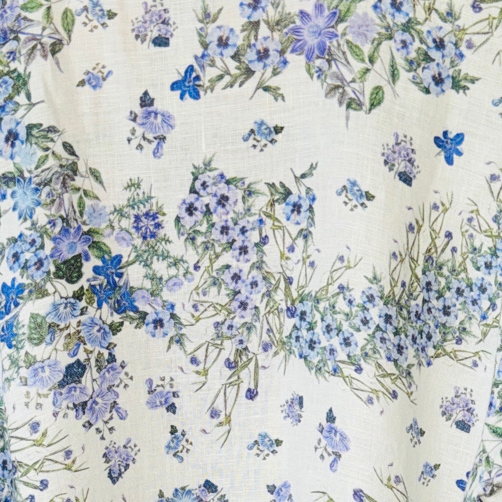 &OTHER STORIES BLUE AND WHITE FLORAL LINEN WRAP MIDI DRESS SIZE 0 - Picture 6 of 10